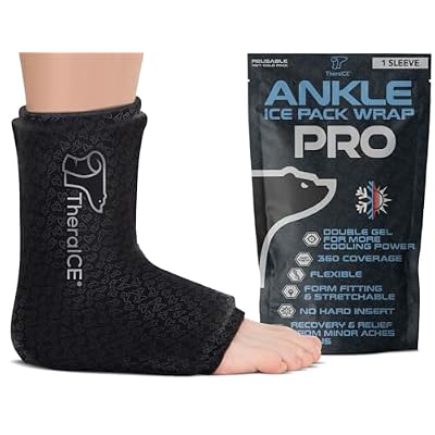 TheraICE Ankle Ice Pack Wrap for Swelling, Sprained Ankle Brace for Women Men, Cold Foot Heel Spur Support Compression Socks, Plantar Fasciitis Achilles Tendonitis Pain Relief FocusZone Extra Cooling