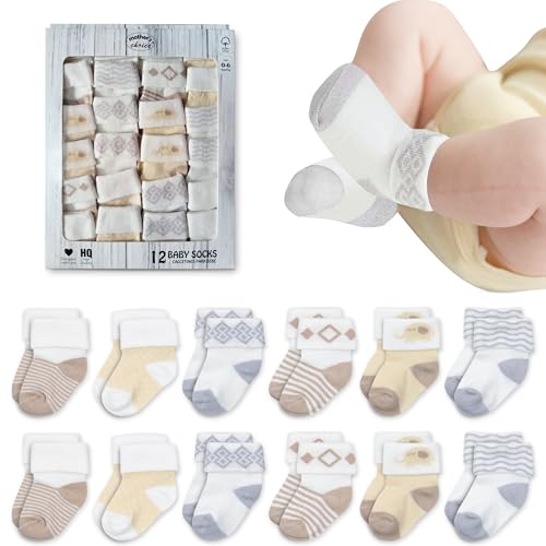 Image of Organic Cotton Baby Socks, 12 Pairs, Unisex 0-6 Months - Soft, Hypoallergenic Newborn & Infant Socks - Baby Girl & Boy Gifts, (US, Age, 0 Months, 6 Months, 12, Brown)