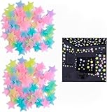 100Pcs Multicolor Glow in The Dark Luminous Stars Fluorescent Noctilucent Plastic Wall Stickers Murals Decals Kids' and Baby for Home Art Decor Kids Bedroom Room Decorations