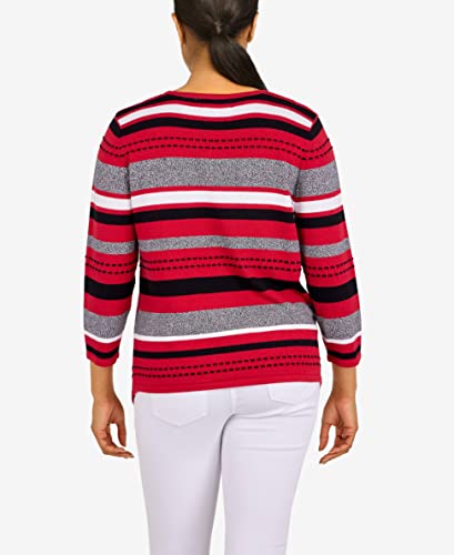 Alfred Dunner Womens Petite Chevron Texture Sweater, Crimson/Black, Pxl #TOP6