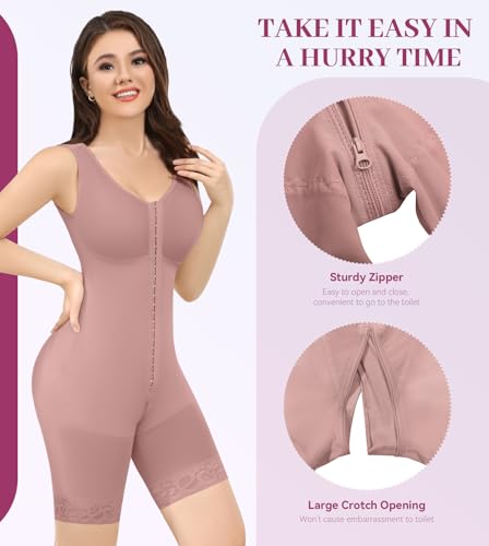 Image of M MYODRESS Shapewear for Women Fajas Colombianas Reductoras y Moldeadoras Full Body Shaper Tummy Control Waist Trainer Bodysuit Postpartum Girdles Compression Garment Rosy Brown S