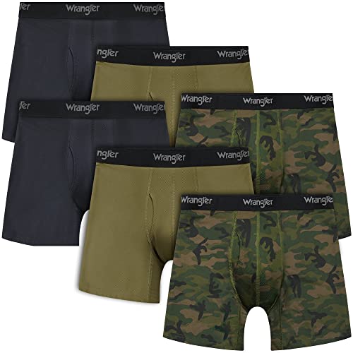 Wrangler Mesh Quick Dry Comfort Stretch Men’s Boxer Briefs, Nylon-Spandex Blend, 6-Pack, Moisture-Wicking, Anti-Odor