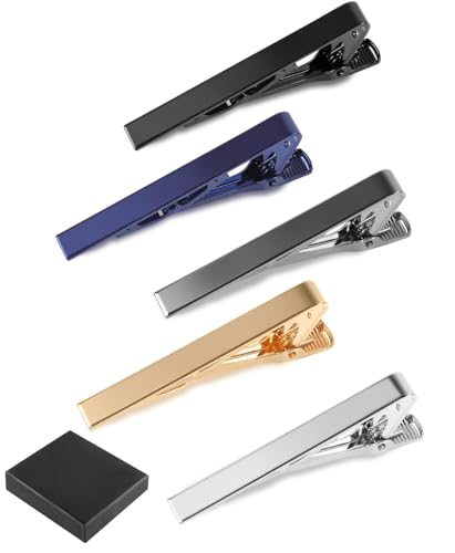vivinin 5P Tie Clips For Men, 5 Different Classic Tie Bar, Stainless Steel Tie Clip For Business, Wedding, Anniversary, Father's Day Gifts and Daily Life