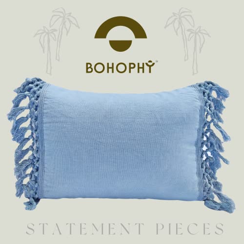 Bohophy Set Of 2 Cotton Soft Blue Throw Pillow Covers With Fringe Tassels 14X20 Inch Light Blue Soft Decorative Cushion Cover For Sofa Bedroom Blue Light Blue Pillow (Océano 2 Pack) #TOP1