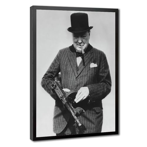 Winston Churchill avec Tommy Gun impression sur toile 61x91cm