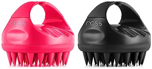 Image of Ross Hair Scalp Manual Massager Shampoo Brush, Soft Silicone Bristles, Pink | Ross Hair Scalp Massager Brush, Black