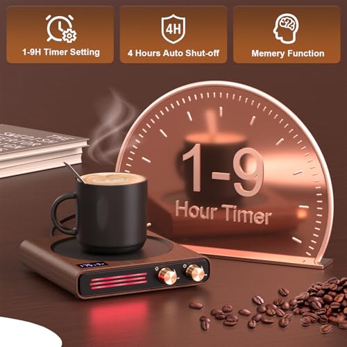 Image of CEROBEAR Retro Coffee Mug Warmer for Desk, 50W Fast Heating Cup Warmer | Candle Warmer with 9 Temp Settings, Large Heating Plate, LED Lights,1-9H Timer, Auto Shut-Off & Memory Function, Coffee Gifts