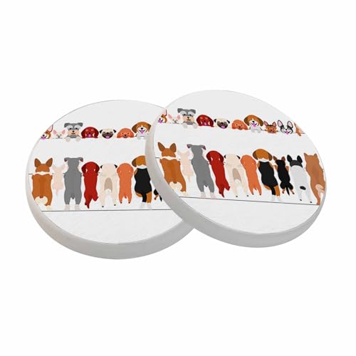 Dogs Coasters for Drinks - Standing Small Dogs Front and Back Ceramic Absorb Stone Coasters with Coffee Table Cork Base for Home Decor - 2 Pcs