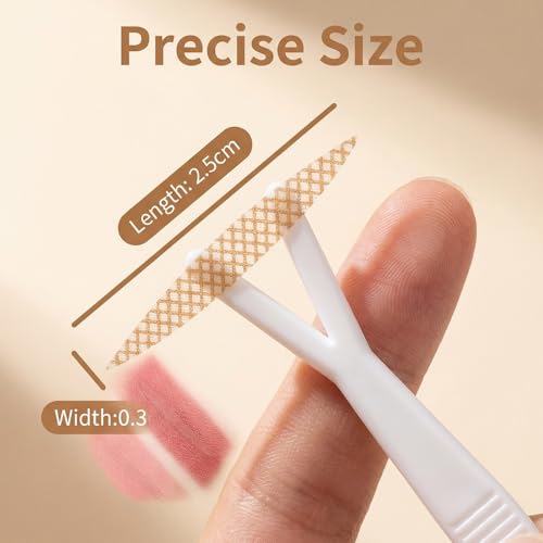 UPSTORE 500 Pairs(1000PCS) 24mm x 3mm Nude Portable Breathable Naturally Lace Style Invisible Single Sided Double Eyelid Tape Self-Adhesive Eyelid Stickers Eye Lift Strips with Y Fork