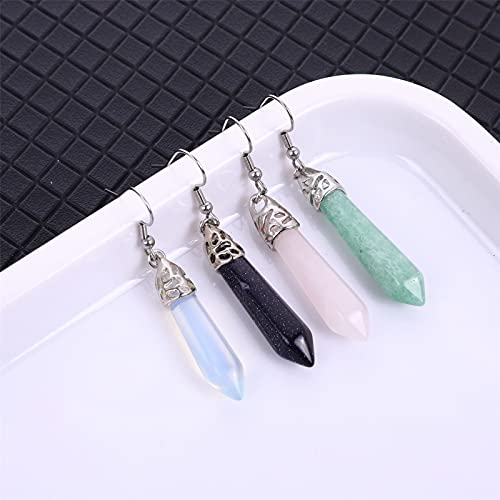 4Pairs Natural Stone Rose Quartz Amethyst Green Aventurine Gemstone Drop Earring Healing Point Crystal Chakra Dangle Earring Set For Women Girl Teen Party Jewelry Valentine's Day Gift-B Egg Stone #TOP1