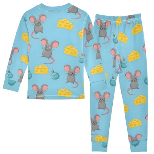 Pajama Sets Long Sleeve Cute Mice Cheese Soft Comfy Sleepwear 2 Piece PJS 3-8T3