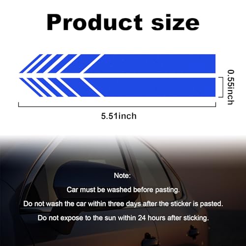 Image of Augeny 2 PCS Car Rear View Mirror Stickers, Waterproof Vinyl Auto Side Rearview Mirror Stripes, Universal Reflective Anti-Collision Striped Warning Decal for Most Vehicles (Blue)