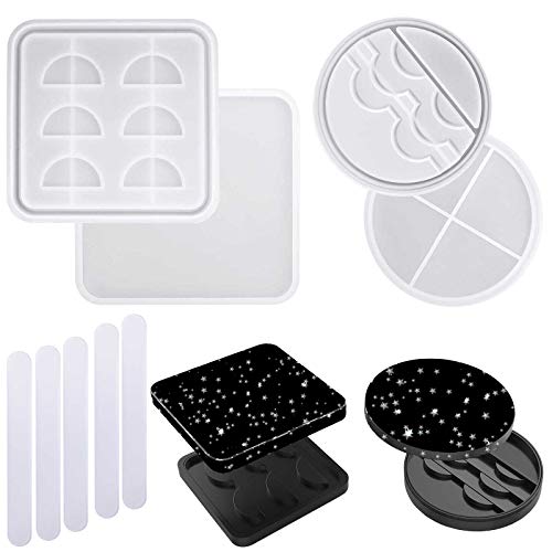 2 Sets Eyelash Holder Resin Mold Eyelash Storage Box with 5 Pieces Reusable Resin Stir Sticks Cosmetic Container Epoxy Casting Mold Eyelash Display Tray Silicone Mold for DIY Eyelash Box Making
