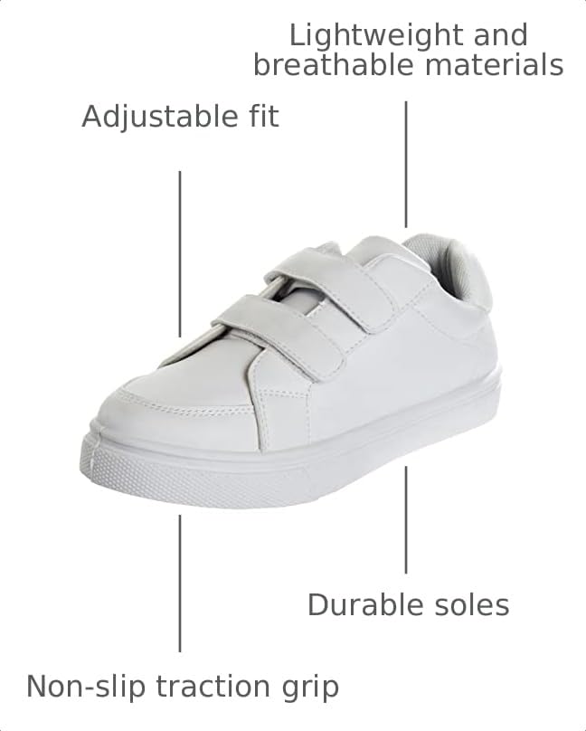 Image of French Toast Boys Girls Shoes -Unisex Athletic Casual Dress Kids School Uniform Loafer Oxford Canvas Tennis Sneakers (White /Black) (Little Kid /Big Kid)