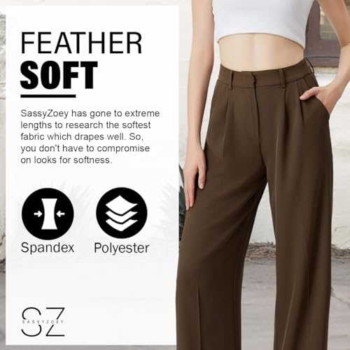Wide Leg Pants for Women | High Waisted Trousers with Pockets | Comfortable Work Pants | Business Casual Pants | Women's Pants and Sizes Brown4