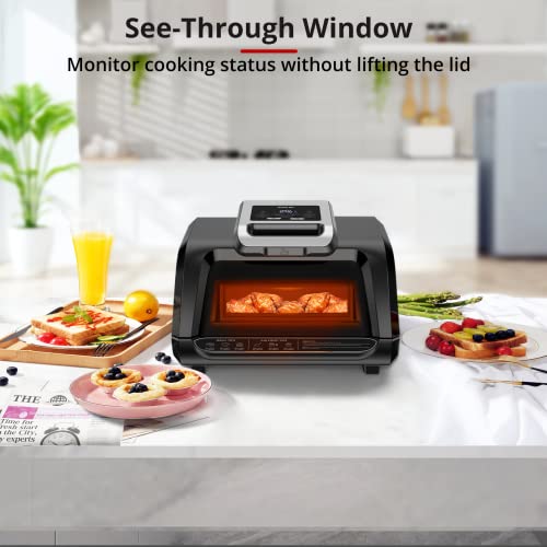 Indoor Grill Combo with See-Through Window, 7-in-1 Versatile, use Opened or Closed, Air Fry, Dehydrate & More, Pro Power Grate, Flat Top Griddle, 4Qt