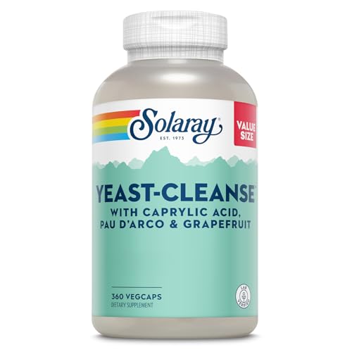 SOLARAY Yeast Cleanse Antioxidant Support with Caprylic Acid PAU dArco Licorice Root Extract and Grapefruit Seed Extract 60-Day Guarantee 60-Day Guarantee 60 Servings 360 VegCaps