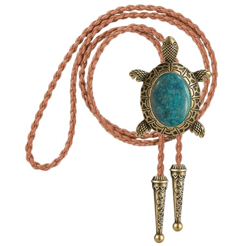 Image of Jeilwiy Bolo Tie for Men Western Cowboy Tie Necklace Gold Bolo Tie Leather Necktie Halloween Tie Accessories for Women