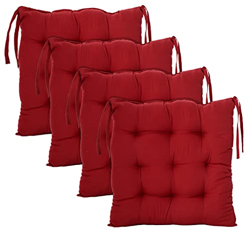 Kuber Industries Microfiber Square Chair Pad Seat Cushion for Car Pad, Indoor/Outdoor with Ties-Pack of 4, 18 * 18 Inch (Maroon), Standard (HS_37_KUBMART020862)