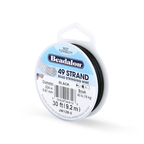 Beadalon 49 Strand Stainless Steel Beading Wire, Black - .024in/0.61mm