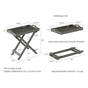 Folding TV Tray Table - Contemporary Side Table with Removable Tray Top for Food Serving, Decor, or Meals - Portable End Table for Living Room, Bedroom, or Home Office by Lavish Home (Gray) Folding TV Tray Table Contemporary Side Table with Removable Tray Top for Food Serving Decor or Meals Portable End Table for Living Room Bedroom or Home Office by Lavish Home Gray