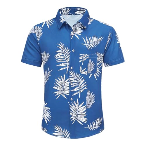 Image of Men's Hawaiian Shirt Tops Vintage Short Sleeve Button Down Beach Shirt Male Tropical Floral Summer Pullover Party Holiday