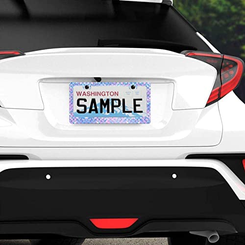 Colored Mermaid Fish Scales License Plate Frame Blue Pink Purple Stainless Steel License Plate Frames For Car Decorative Parts Rustproof License Plate Cover For Standard Us Canada Holder Unisex #TOP4