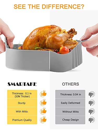 Smartake Air Fryer Silicone Liner, 8.1 Inch Heavy-Duty Air Fryer Pot, Extra Thick & Easy Cleaning, Food-Grade Reusable Durable Air Fryer Basket Accessories, 8.1X8.1X2 Inch For 5-6Qt, Square - Grey #TOP2