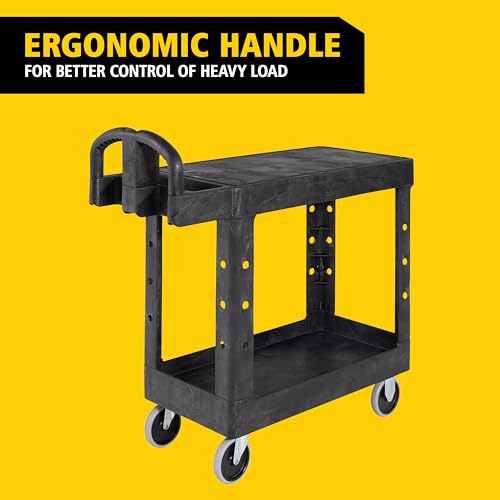 Image of Rubbermaid Commercial Products Heavy Duty 2-Shelf Utility /Service Cart, Small, Flat Shelves, Ergonomic Handle, 500 lbs. Capacity, for Warehouse /Garage /Cleaning /Maintenance