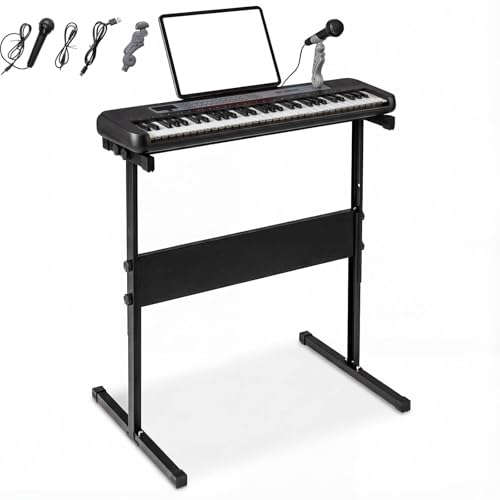 Image of GYMAX 61 Keys Digital Piano, Portable Electronic Keyboard with Adjustable Stand, Music Stand and Microphone, Beginners Keyboard Piano Set for Kids (Black)