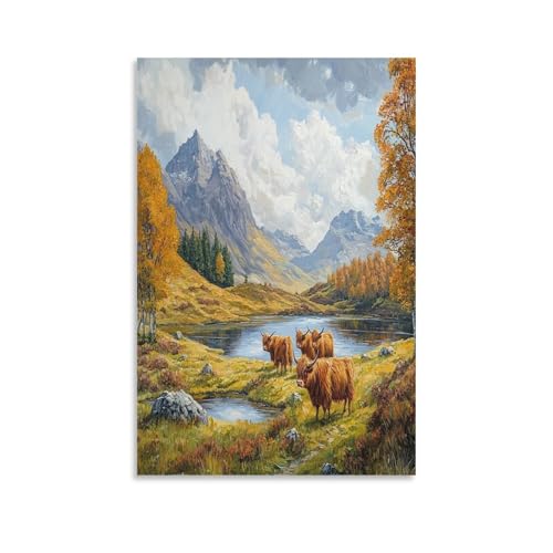 Cuadro de las Highlands en lienzo pinturas murales decorativas para salon y dormitorio 50x75