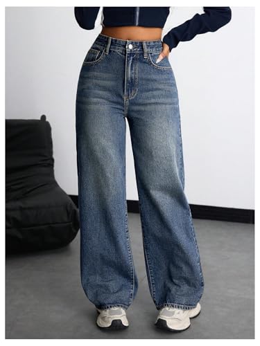 SOLY HUX Women's High Waisted Wide Leg Baggy Jeans Casual Loose Denim Pants3