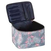 Wolpin Professional Large Cosmetic Makeup Kit Storage Organizer Travel Toiletry Vanity Bag with Big Compartment, Waterproof Makeup Brush Holder Portable (22.5 x 17 x 15 cm) Flamingo Design