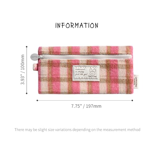 Image of Monolike Unmatched Friends Old Check Pencil Case, Hot Pink - Pencil Pouch, Portable Pencil Bag, Pencil Case, Office Pouch case, Cushion, Soft, Vintage