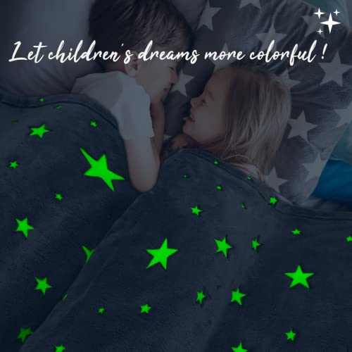 REXEO Glow in The Dark Blankets for Boys Girls - Cute Kids Blanket Toddler Stars Room Decor Birthday Gifts for Girls Boys Teens 3 4 5 6 7 8 9 10 11 12 13 Years Old 50"×60"