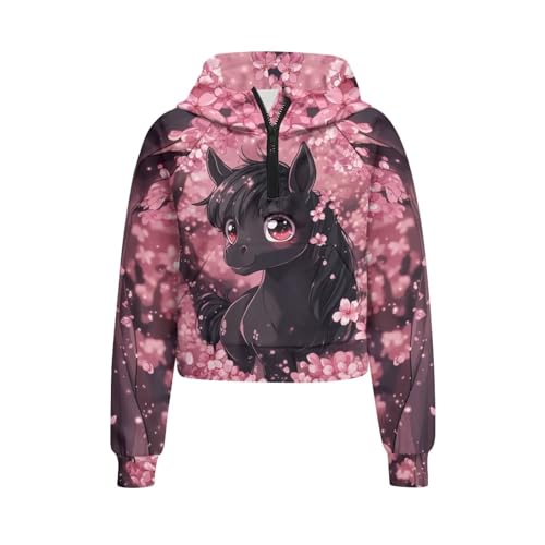 Upetstory Half Zip Cropped Hoodies with Pocket for Girls Kids Size 5-14