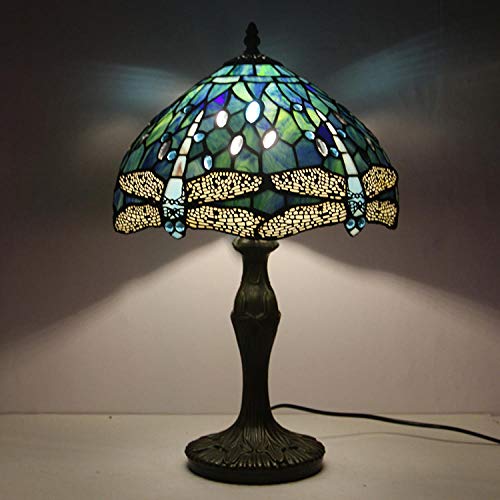 Preisvergleich Produktbild Tiffany Lampe Stehlampe Hochseeblau Glasmalerei Kristall Perle Libelle Lampenschirm E27 antike Beleuchtung Schlafzimmer Wohnzimmer