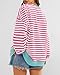 BTFBM Womens Oversized Striped Sweatshirt 2026 Spring Crewneck Long Sleeve Pullover Top Casual Y2K Clothes Workout Shirt(Pink White, Large)