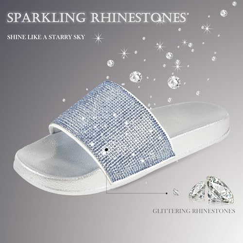 Image of Fur Story Womens Slides House Slippers Rhinestone Glitter Slides Cute bling Flat for Women Platform Sandals Cozy Bedroom Slippers Shower Shoes
