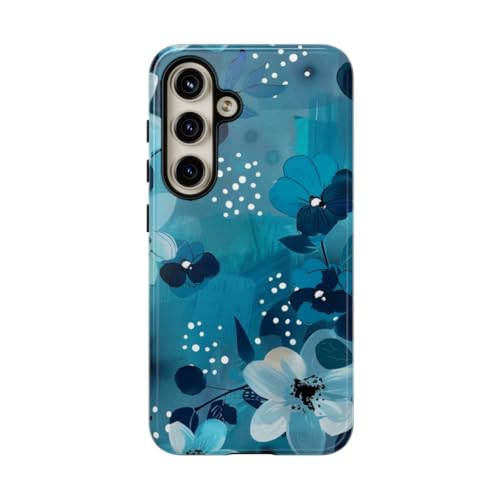 Coque Samsung S24 rigide anti-rayures brillante fleurie turquoise