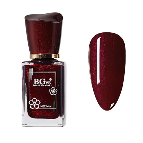 Wine Red Nail Polish - Shimmer Burgundy Nail Polish - Dark Red Quick Dry Nail Varnish - Super Lustrous Pearl Nail Varnish - Long Lasting Red Nail Art Polish For Women Manicure DIY