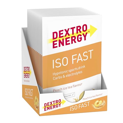 Dextro Energy Iso Fast Peach Iced Tea Sachets 12x44,5g (12er Pack) - Hypotones Elektrolyte Sportgetränk mit Kohlenhydraten für eine optimale Flüssigkeitsaufname