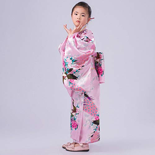 Fantasia tradicional japonesa de seda acetinada 4-10T grande infantil quimono robe roupas soltas mod