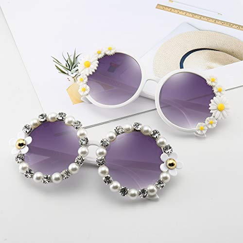 Dollger Daisy Sunglasses for Women Flower Round Fashion Rave Party Disco Fun Festival Retro Sunglasses,White Purple4