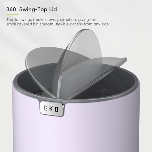 Image of EKO Fandy 0.58 Gal /2.2L Mini Trash Can with Lid, Swing-Top Desktop Trash Can for Bathroom, Countertop, Vanity, Desk or Office, Small Garbage Bin (Lavender)