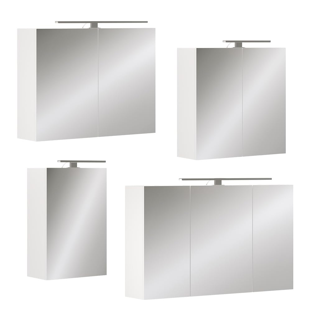 Vicco Mobile a specchio per il bagno Lavio, Bianco, 40 x 60 cm con illuminazione a LED, con ripiano integrato e illuminazione a LED