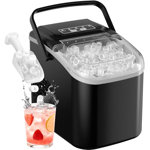 Acmeenjoy Máquina de Hielo Portátil para Hogar 12kg/24h, 1.2L Autolimpieza Máquinas para Hacer Hielo, 2 Tamaños de Hielo, Silenciosa, para Cocina/Office/Fiestas