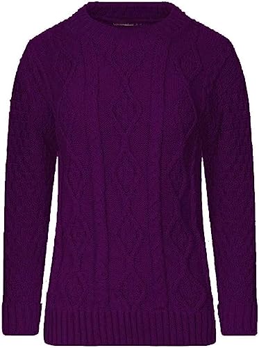 AJFASHION Women Jumpers New Ladies Long Sleeve Chunky Cable Knitted Jumper Crew Neck Winter Sweater Top UK Size 8-22 Purple
