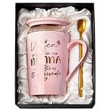 Biching Regalo Nonna, Regalo Nonna Compleanno - Regali Nonni Tazza da Caffè in Ceramica da 400ml Originale Utile Personalizzato, Coperchio, Cucchiaio, Biglietto, Elegante Confezione Regali