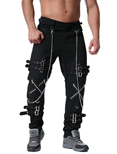 GSGGIG Men's Fashion Hiphop Rock Punk Gothic Pants Techwear Sport Hiking Riding Cotton Casual Cargo Pants SK014Y Black 40